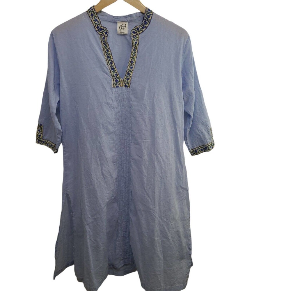 Blue‎ Organic Cotton Women's SZ S Tunic Blouse Zanzibar Islands Beach Coastal